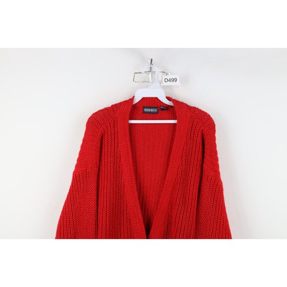 Vtg 90s Streetwear Womens Medium Faded Chunky Ribbed Knit Baggy Cardigan Sweater - Picture 2 of 9
